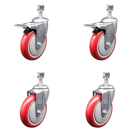 Service Caster 5 Inch Red Polyurethane Wheel Swivel 1/2 Inch Stem Caster Total Lock Brake, 2PK SCC-TSTTL20S514-PPUB-RED-121315-2-S2